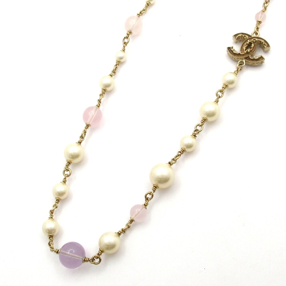 Chanel Necklace Light Purple Gold White Hardware Color Stone Pearl